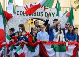 Columbus Day parade float with children